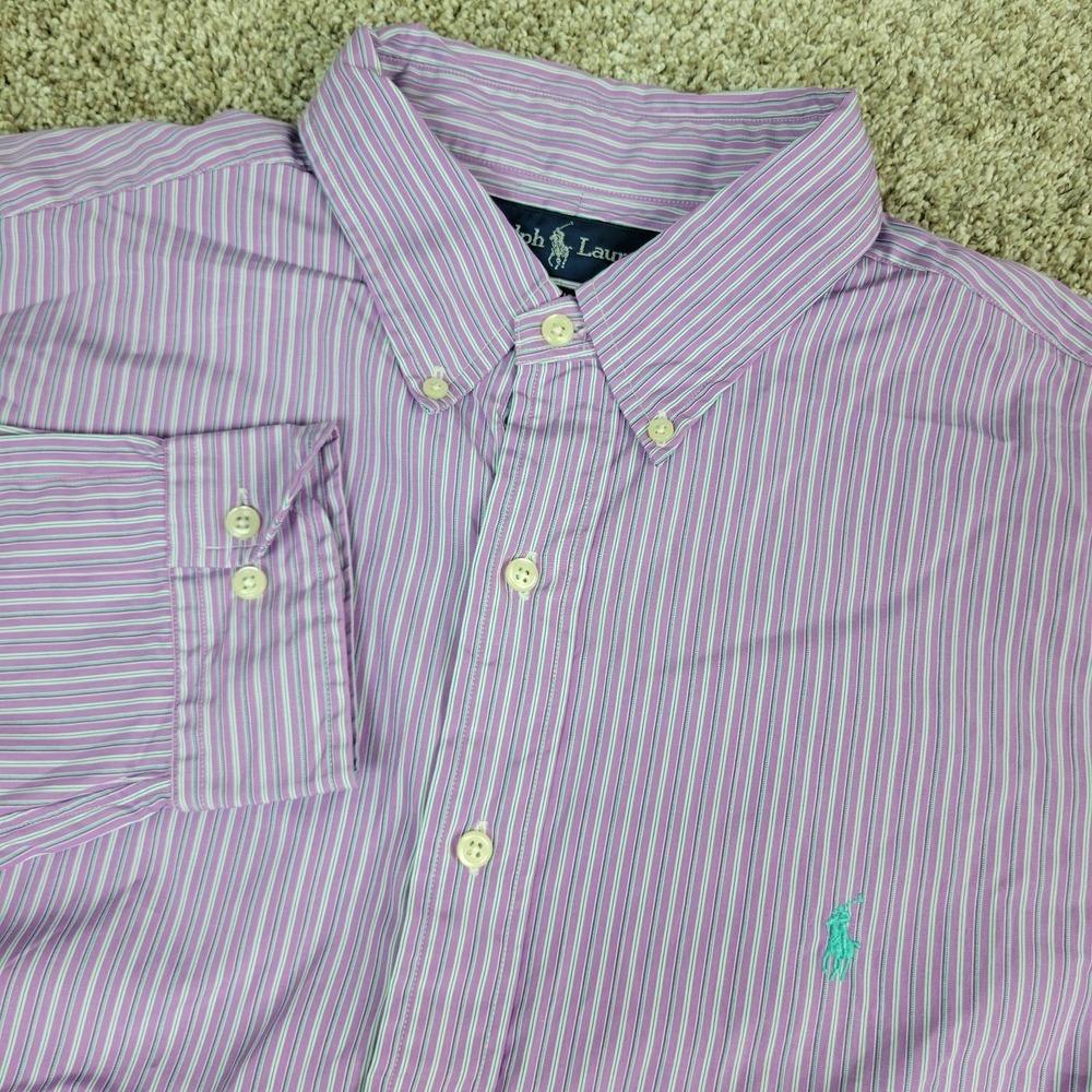 Vintage Ralph Lauren Classic Fit Mens XL Purple Striped Pony Button Down LS